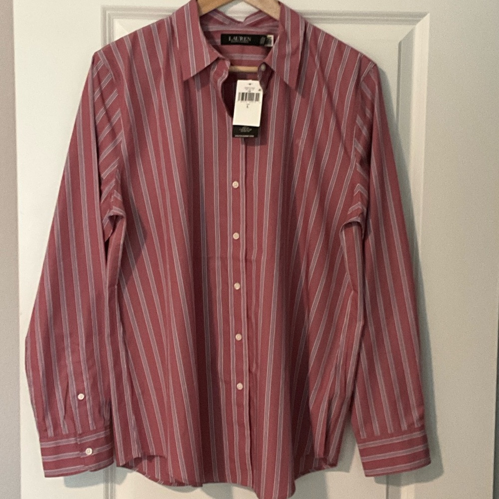 Ralph Lauren Blue Label Womens Pink and White Striped Dress Shirt